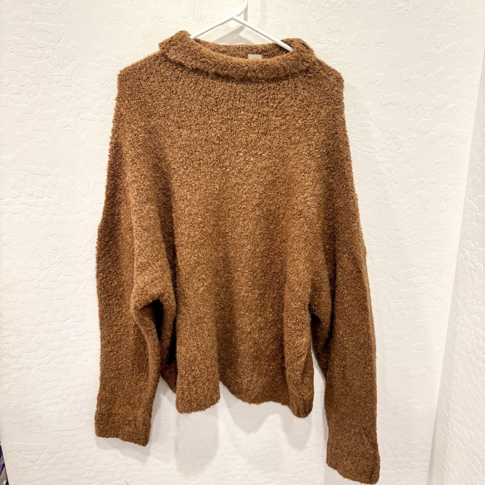 NWT J. Crew Boucle Sweater Women’s XL Light Brown Cowl Neck Chunky Knit
